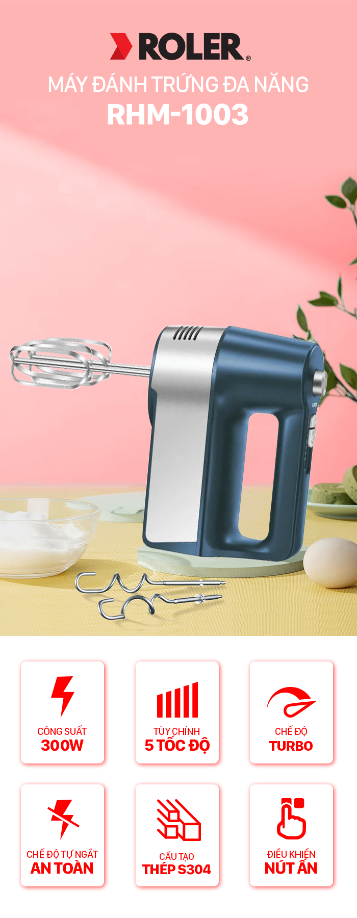 Máy đánh trứng đa năng ROLER RHM-1003