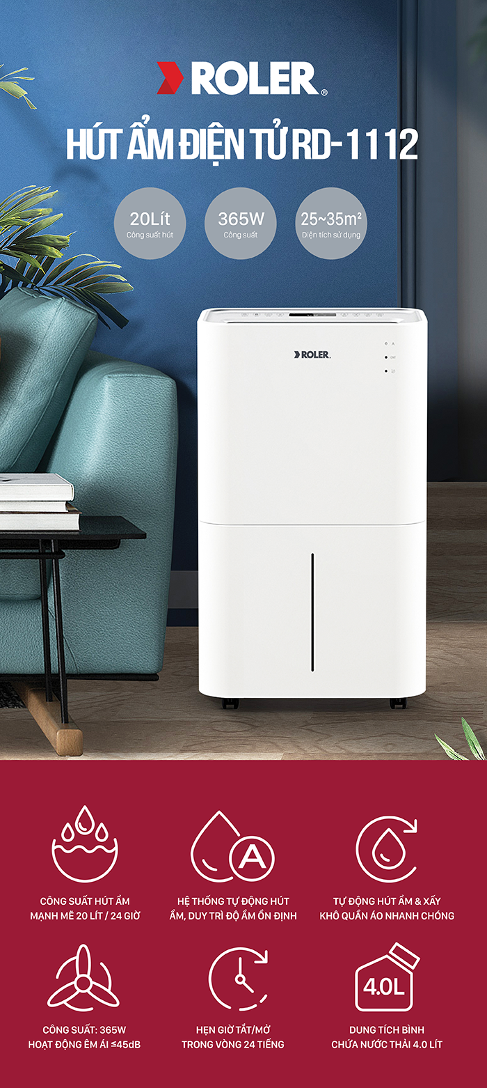 Máy hút ẩm điện tử 20 lít ROLER RD-1112