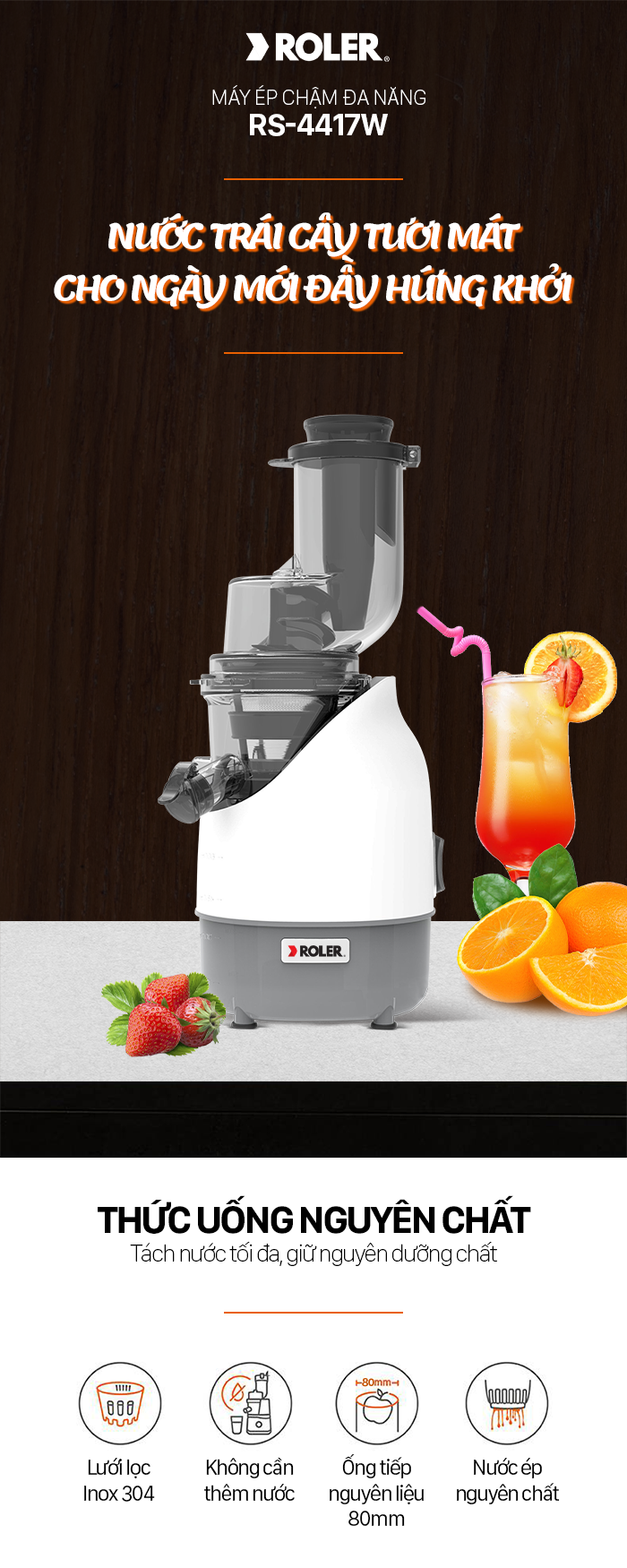 Máy ép chậm đa năng ROLER RS-4417W (Màu trắng)