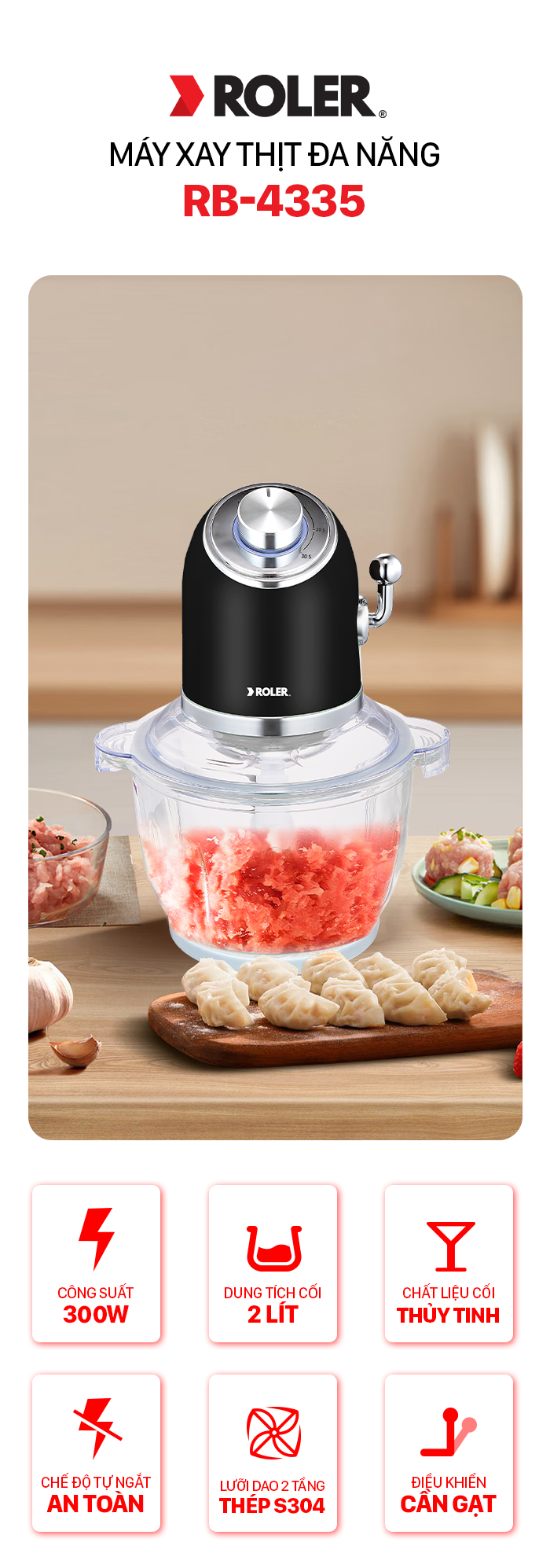 Máy xay thịt Roler RB-4335 Đen