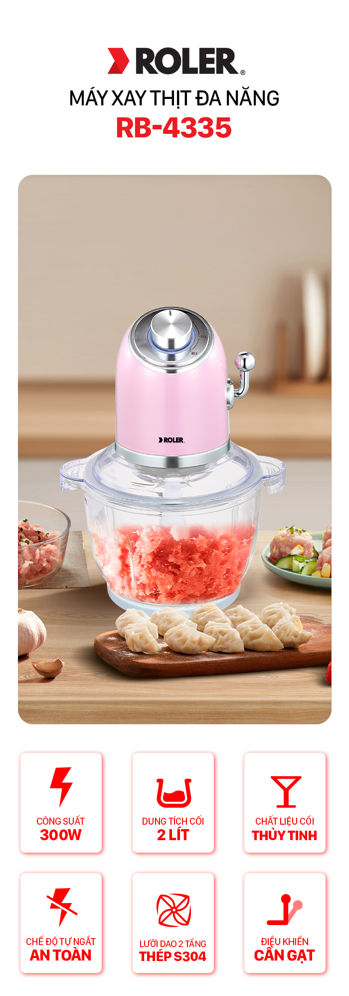 Máy xay thịt Roler RB-4335-Hồng