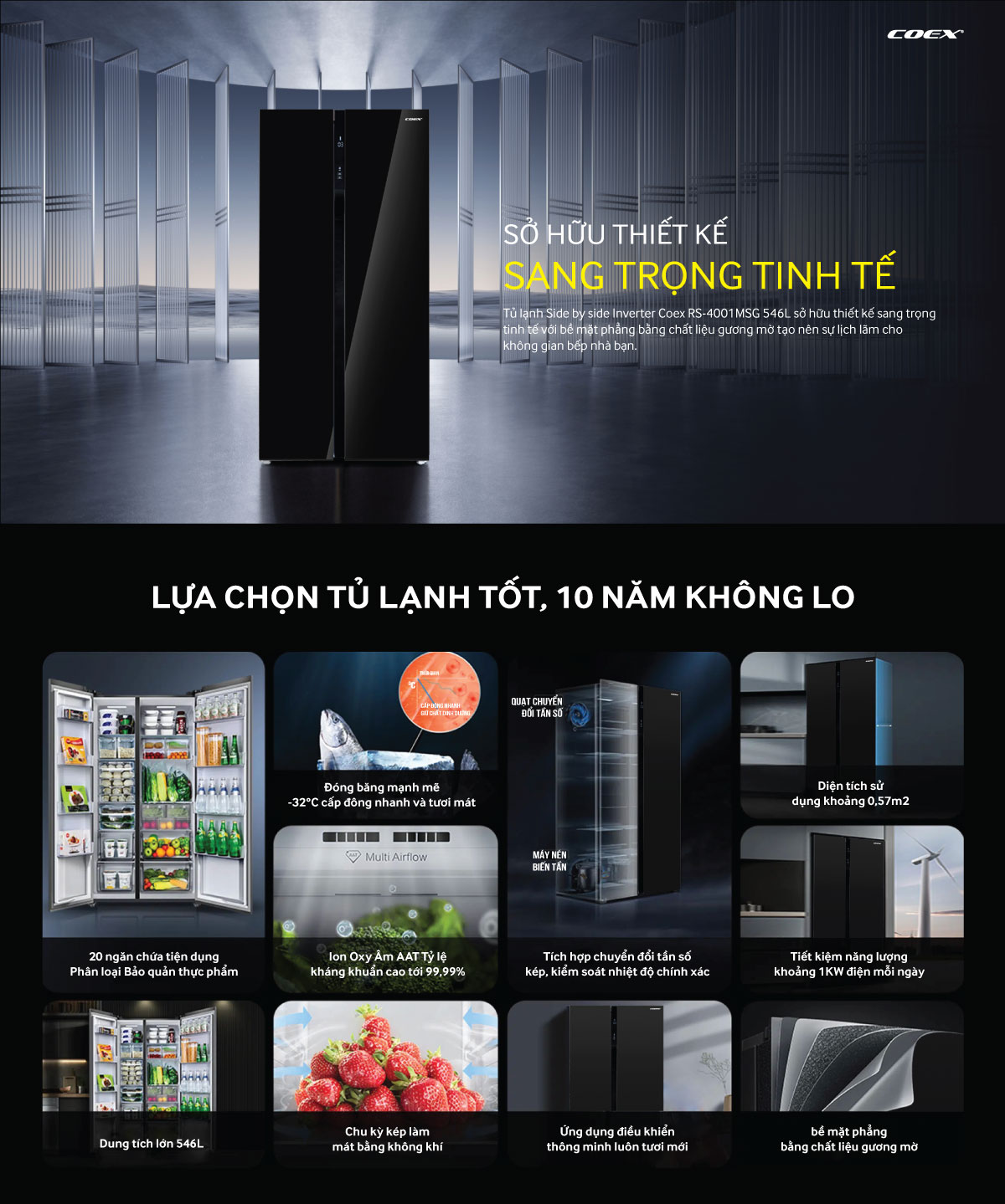 Tủ lạnh Side by side Inverter Coex RS-4001MSG 546L