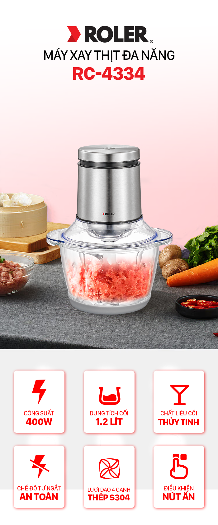Máy xay thịt đa năng ROLER RC - 4334