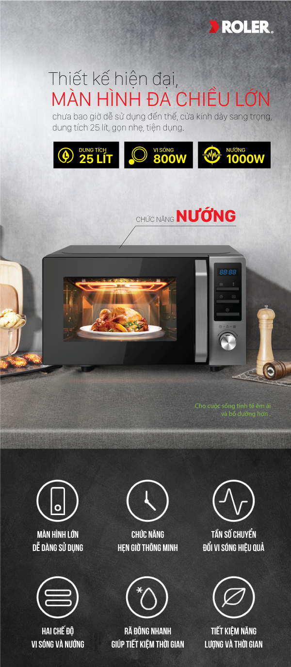 Lò vi sóng điện tử có nướng 25L Roler RM-3236A