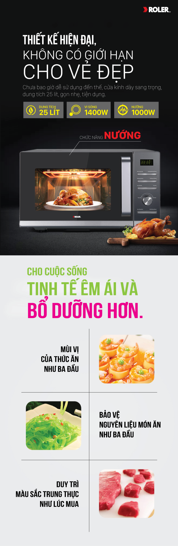 Lò vi sóng điện tử có nướng 25L Roler RM-3226A
