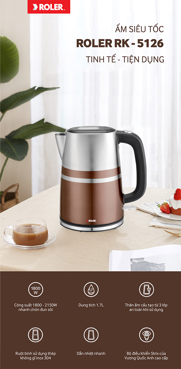 Ấm siêu tốc 1.7 Lít ROLER RK-5126