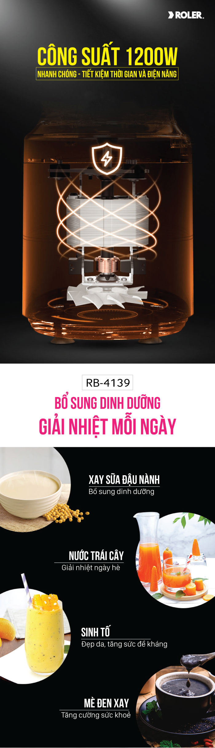 Máy xay sinh tố đa năng Roler RB-4139 (4 in 1)