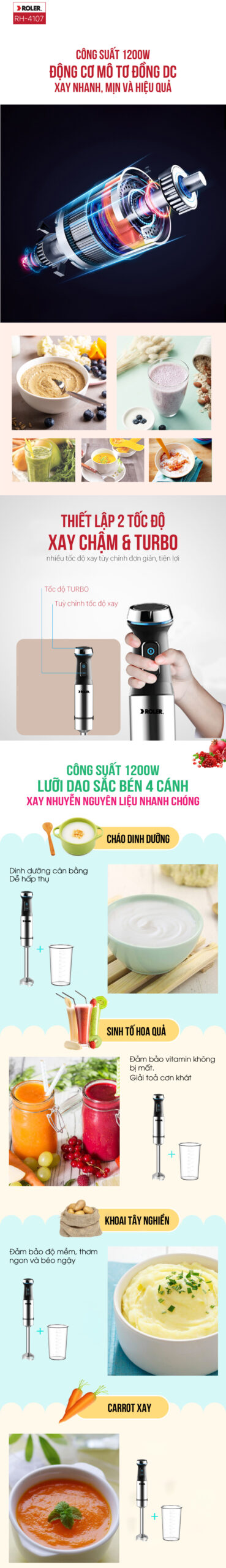 Máy xay sinh tố cầm tay ROLER RH-4107