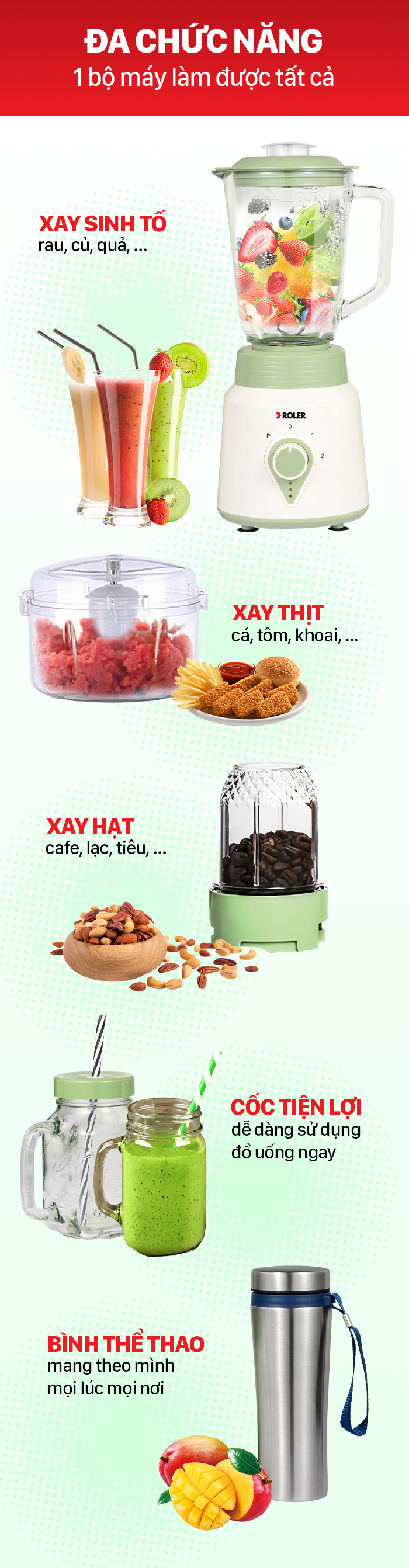 Máy xay sinh tố đa năng ROLER RB - 4115 ( 5 in 1 )