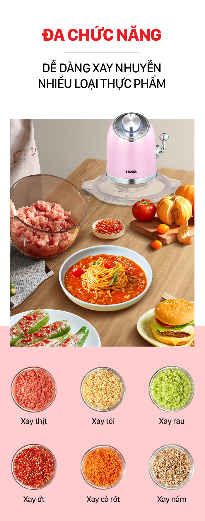 Máy xay thịt Roler RB-4335-Hồng