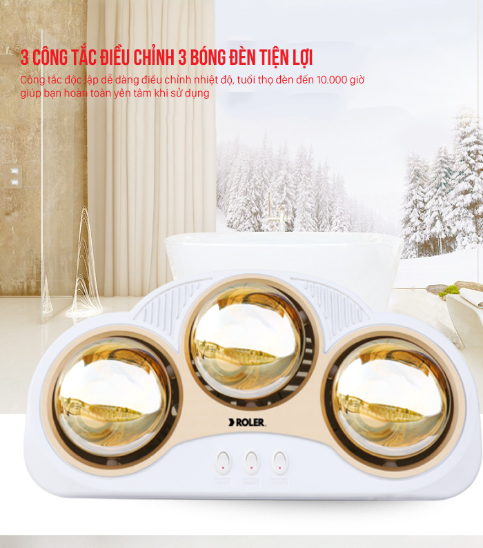 Đèn sưởi nhà tắm 3 bóng ROLER RL-2116