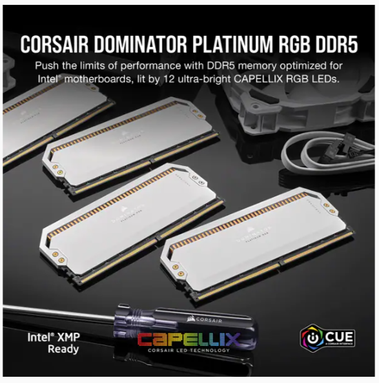 Bộ nhớ trong Corsair DOMINATOR PLATINUM RGB 32GB (2x16GB) DDR5 5600MHz White