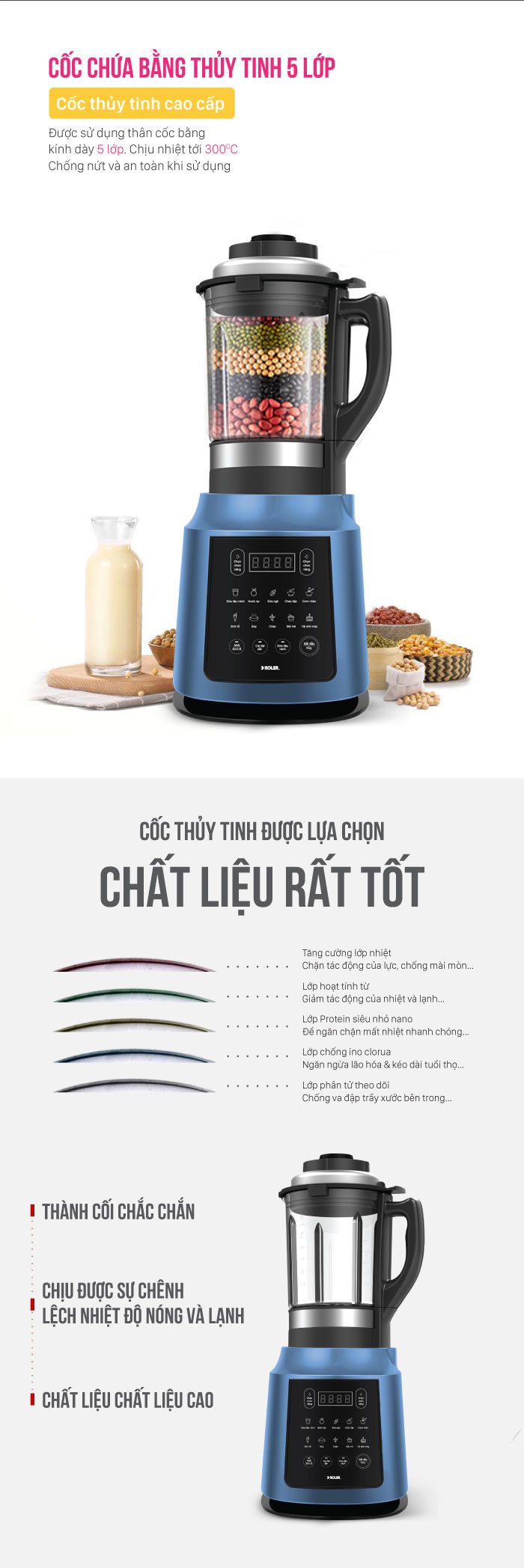 Máy xay nấu và làm sữa hạt đa năng Roler RB-4157A (Kèm vỉ hấp và lưới lọc)