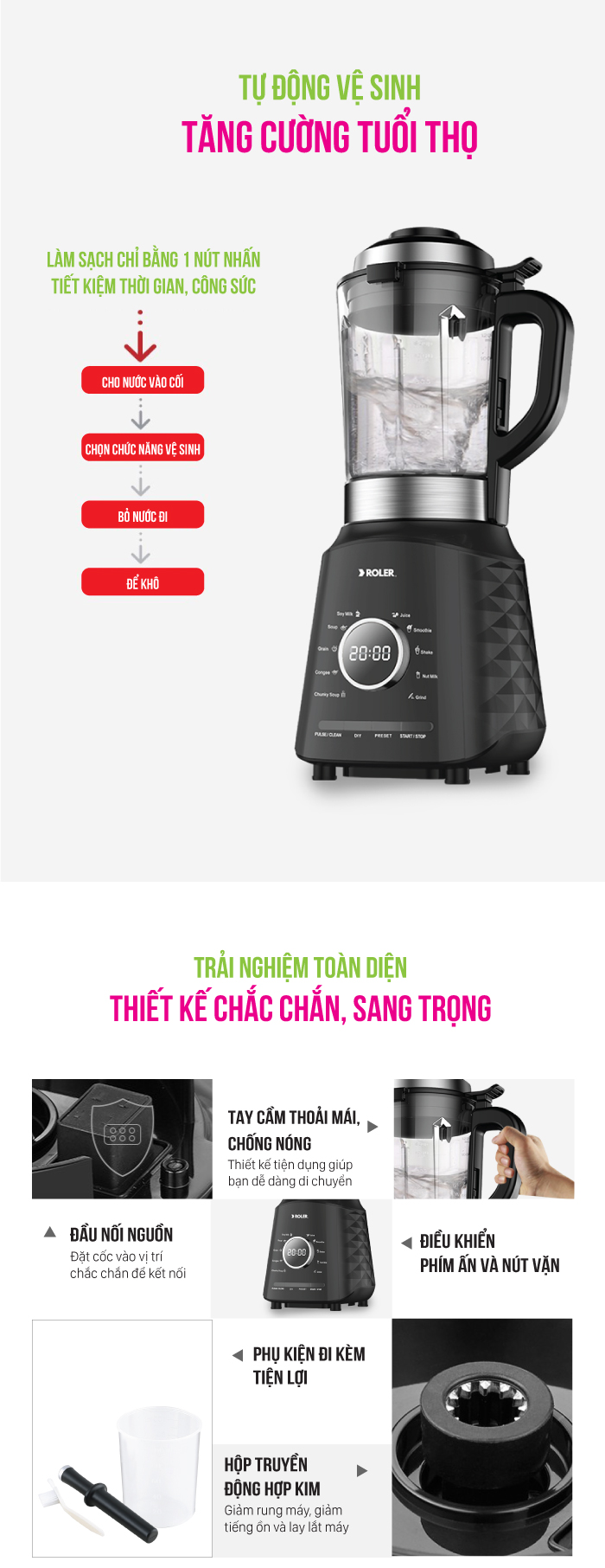 Máy xay nấu và làm sữa hạt đa năng Roler RB-4158B