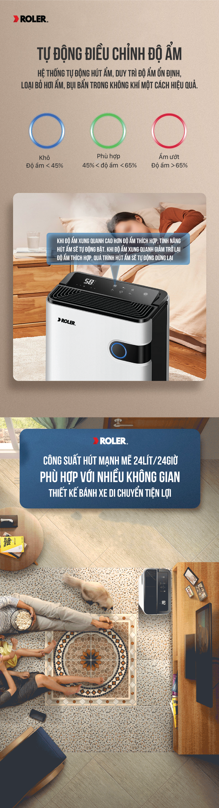 Máy hút ẩm điện tử kết hợp lọc khí 24 lít ROLER RD-1113