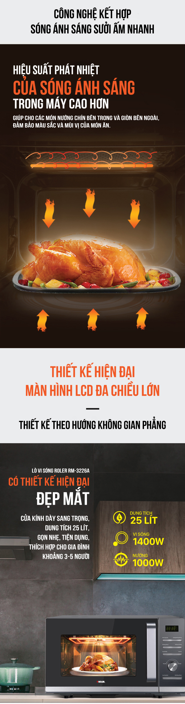Lò vi sóng điện tử có nướng 25L Roler RM-3226A