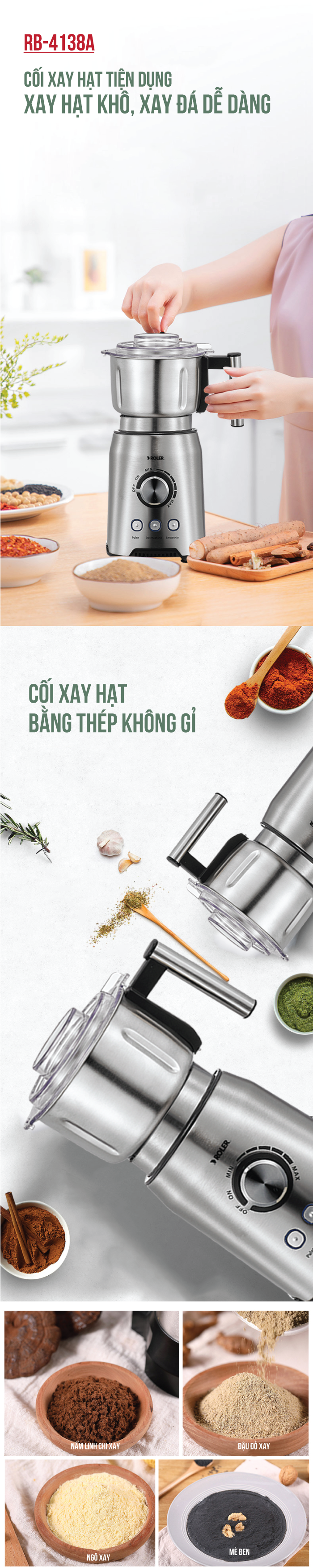 Máy xay sinh tố đa năng Roler RB-4138A (2 in 1)