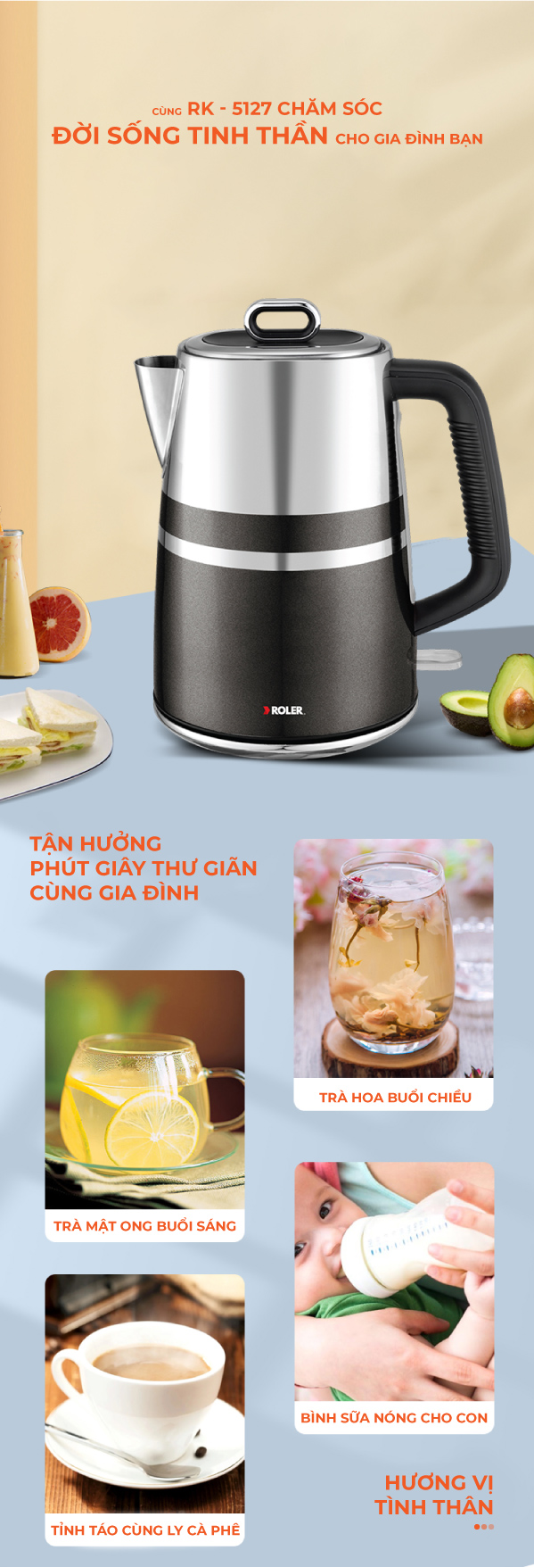 Ấm siêu tốc 1.7 Lít ROLER RK-5127