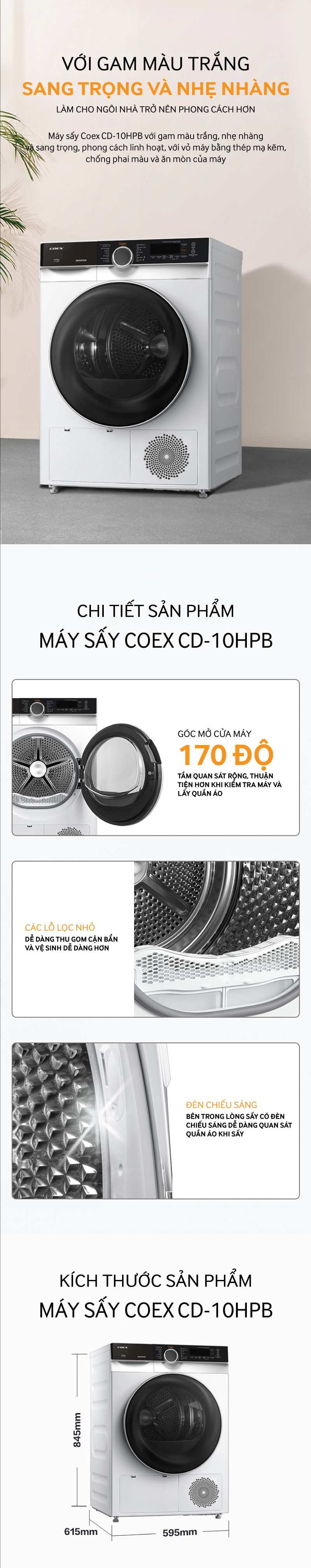 Máy sấy quần áo bơm nhiệt Heatpump Inverter Coex CD-10HPB GREY (10,5kg)