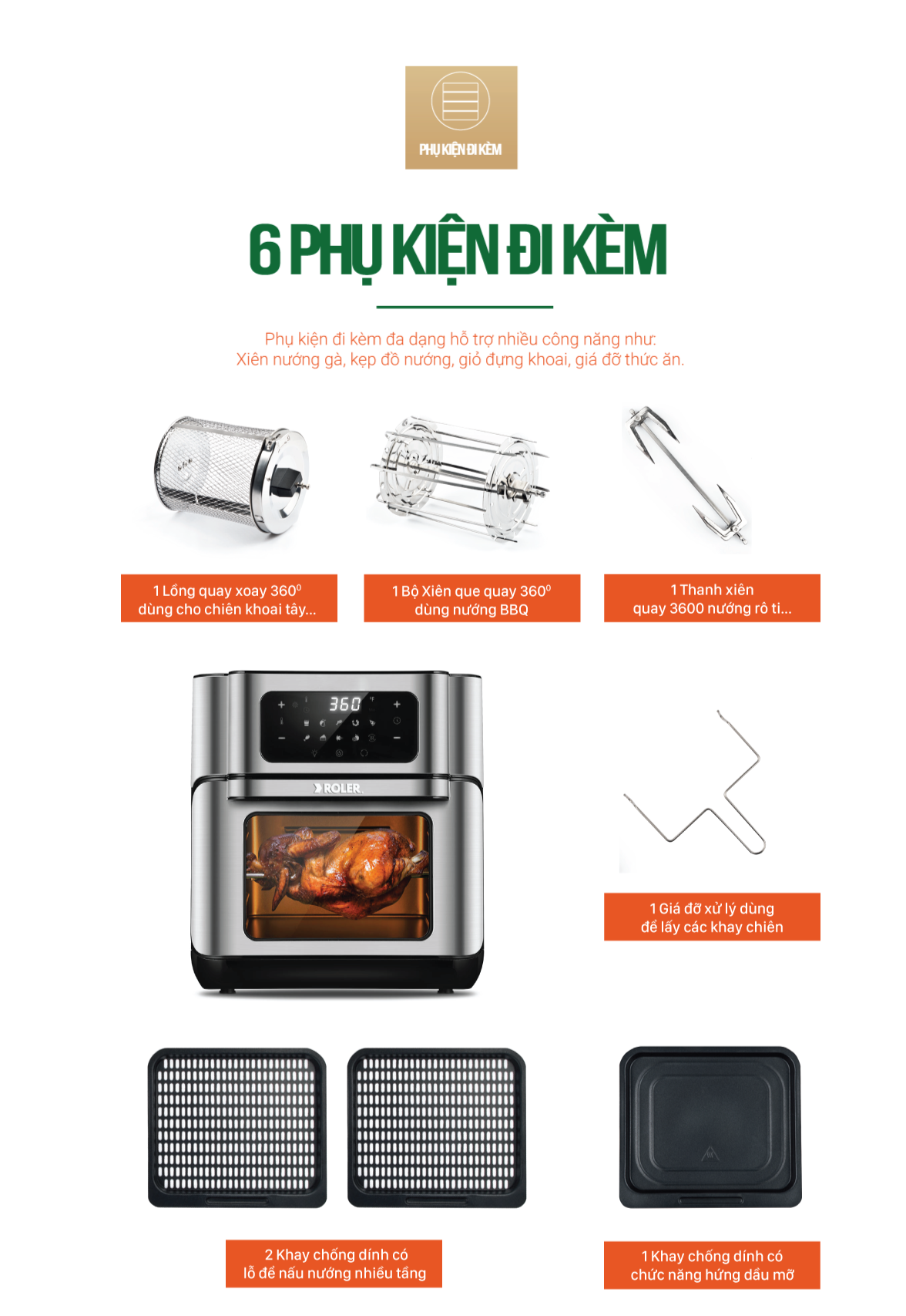 Nồi chiên không dầu điện tử đa chức năng 12 lít Roler RA-3116A