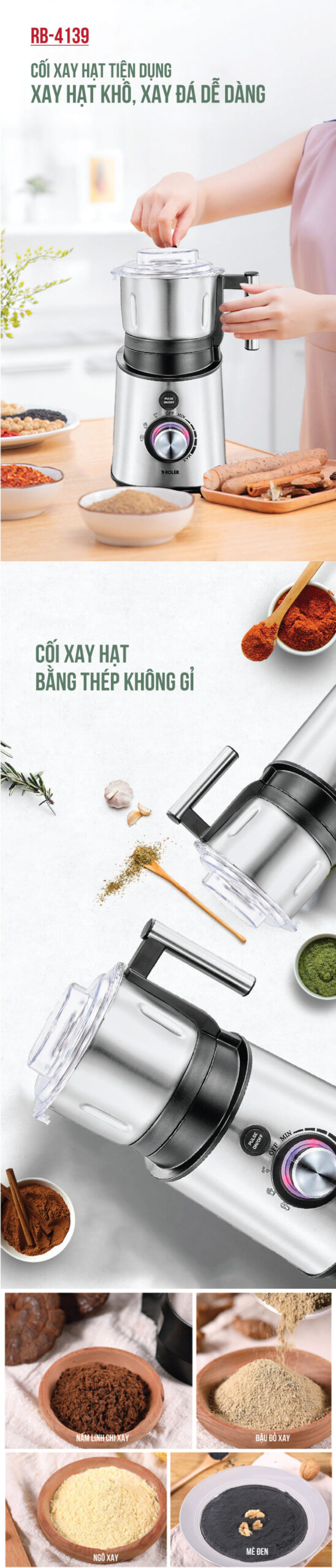 Máy xay sinh tố đa năng Roler RB-4139 (4 in 1)