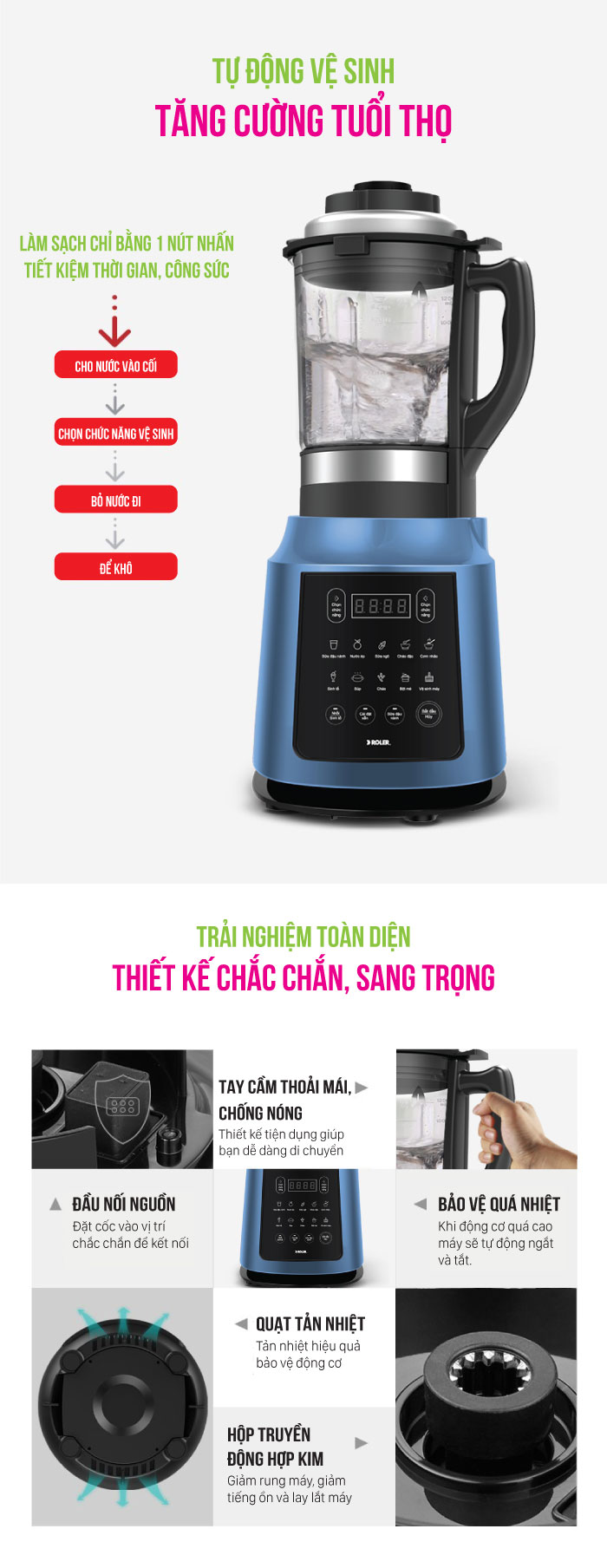 Máy xay nấu và làm sữa hạt đa năng Roler RB-4157A (Kèm vỉ hấp và lưới lọc)