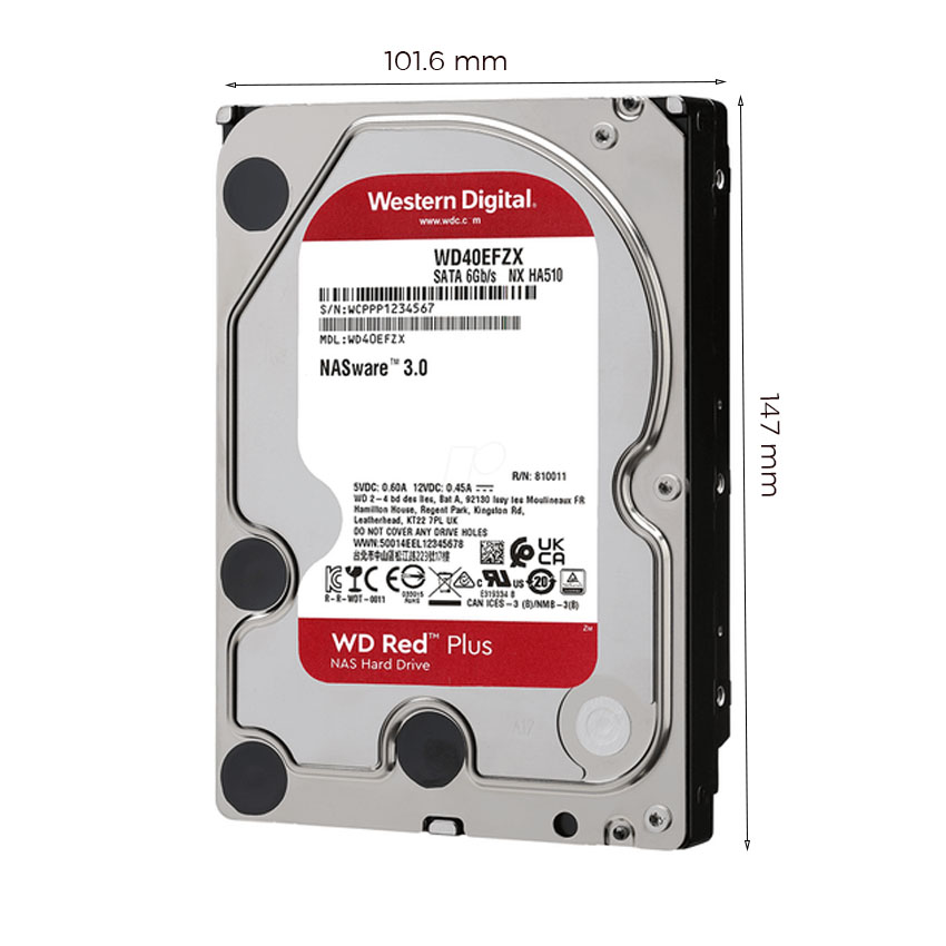 Ổ cứng Western Digital Red Plus 2TB WD20EFPX (3.5Inch/ 5400rpm/ 64MB/ SATA3/ Ổ NAS)