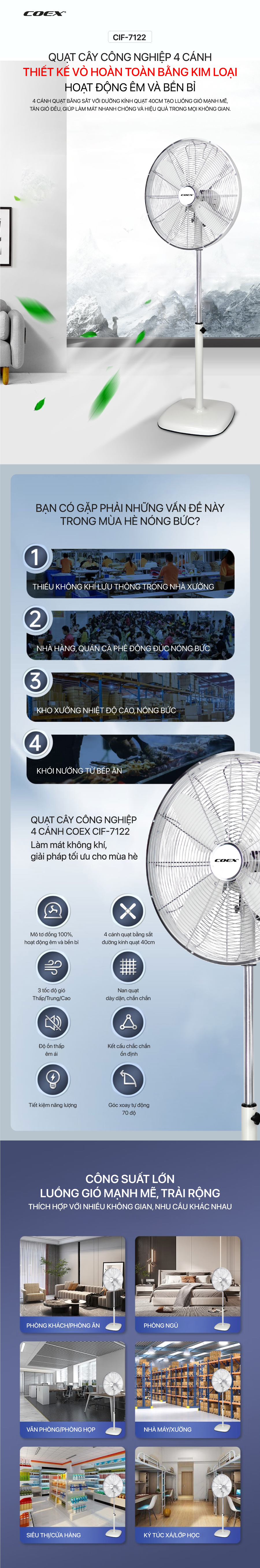Quạt cây công nghiệp 4 cánh Coex CIF-7122
