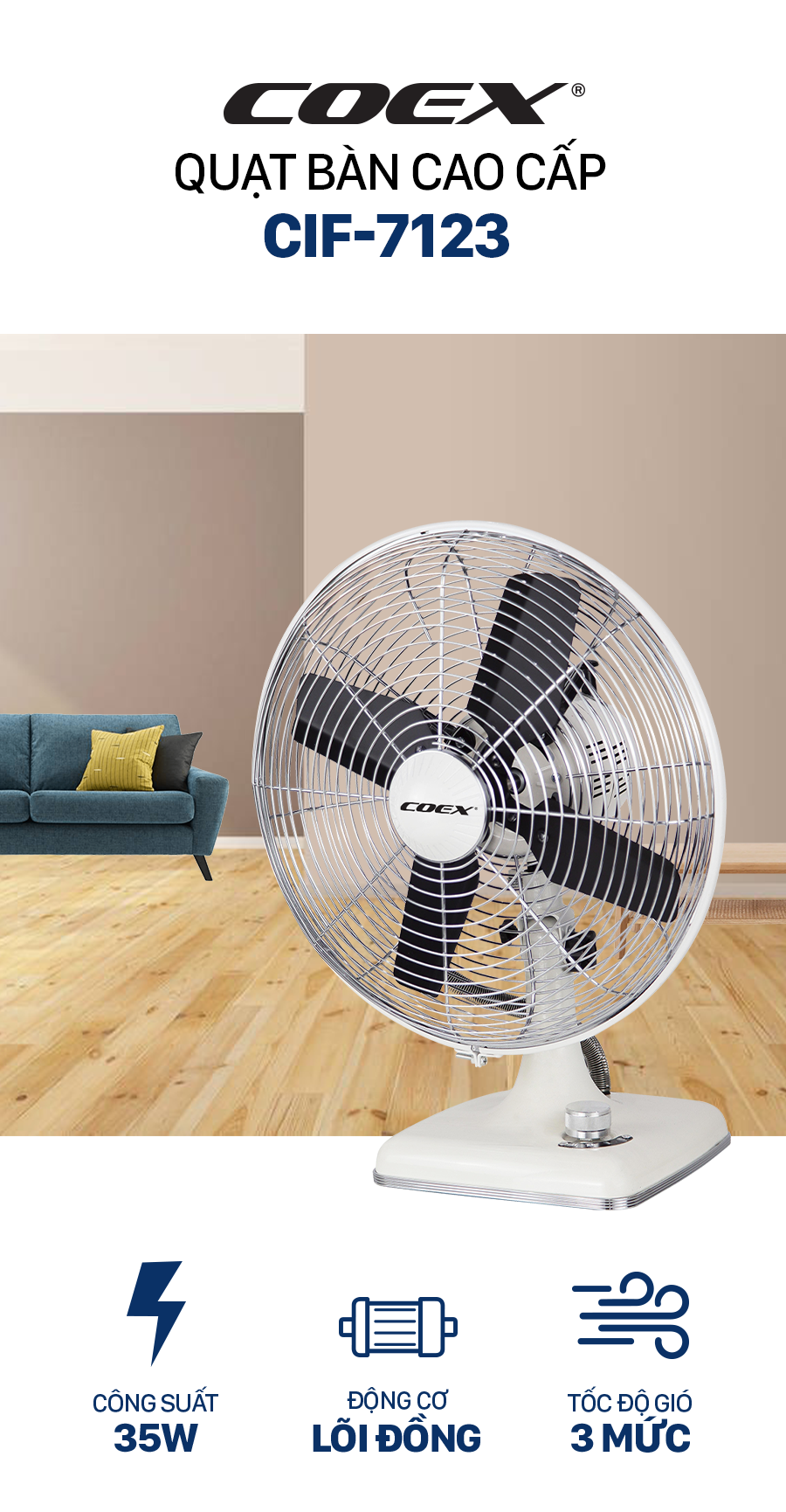 Quạt bàn cao cấp Coex CIF-7123