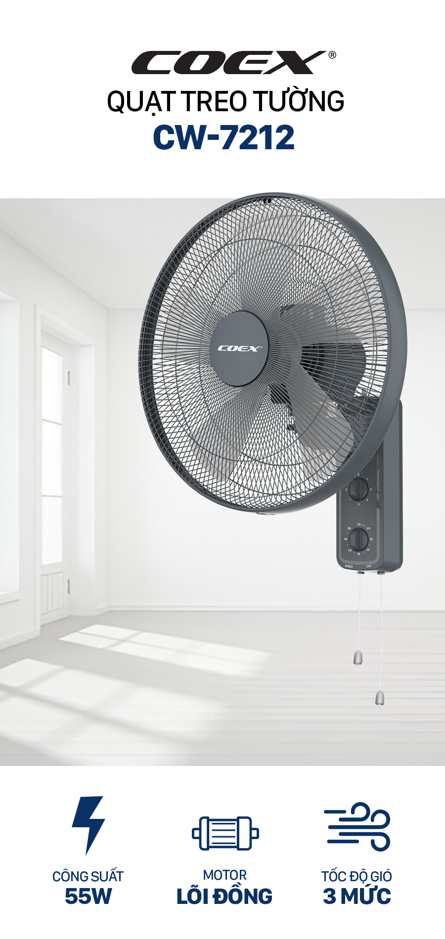 Quạt treo tường Coex CW-7212
