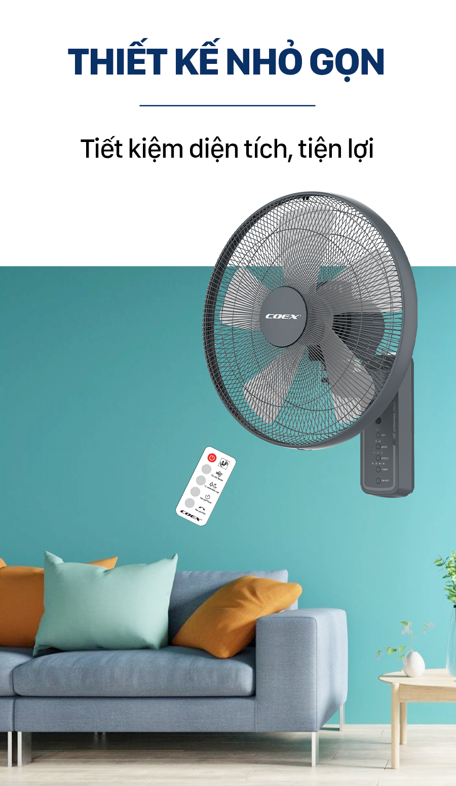 Quạt treo tường có điều khiển Coex CW-7213A