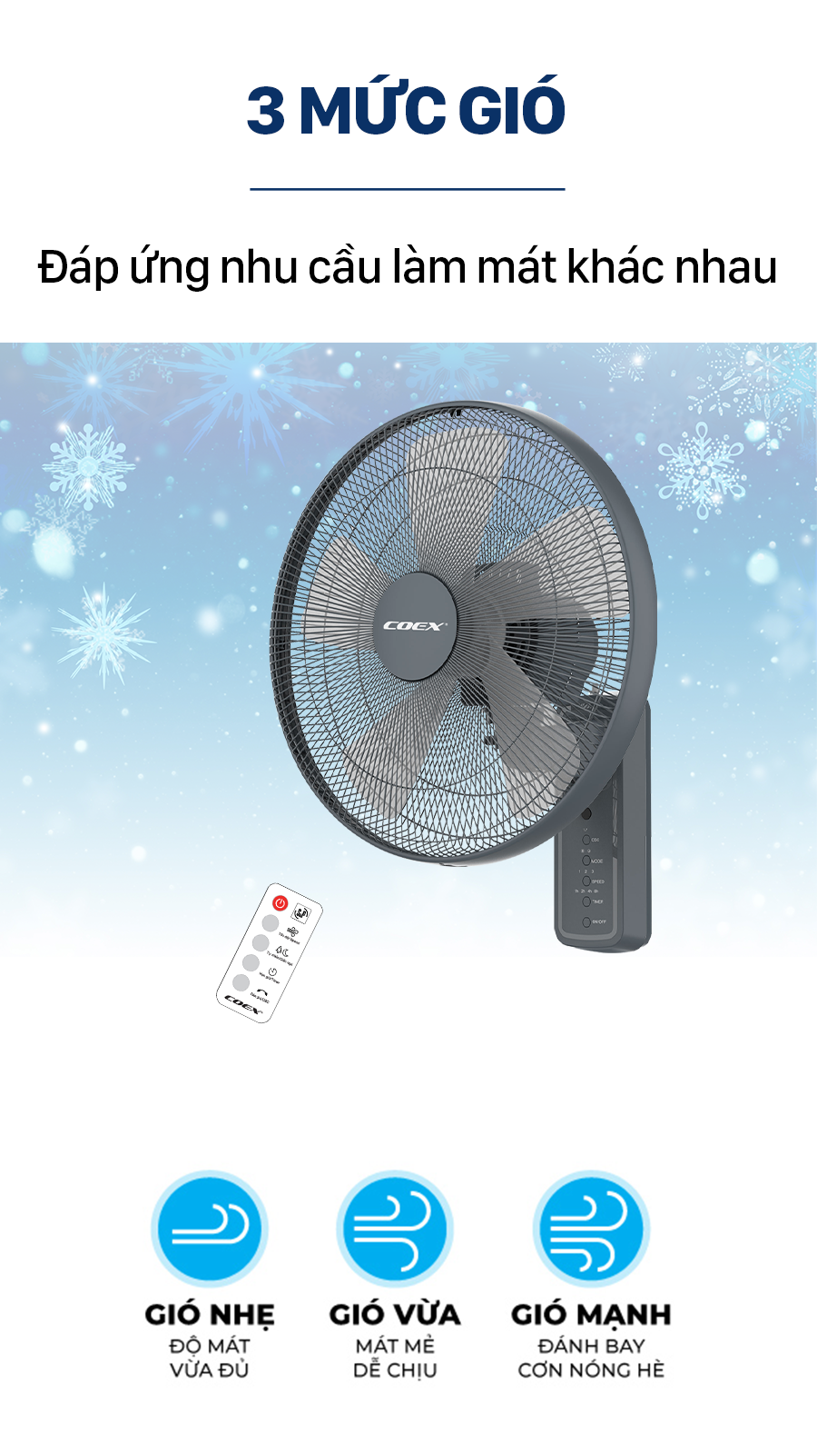 Quạt treo tường có điều khiển Coex CW-7213A