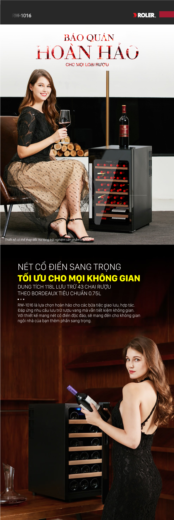 Tủ ướp rượu Roler RW-1016 (43 chai)