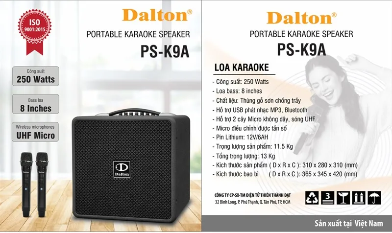 Loa xách tay Dalton PS-K9A (Bass 20cm, 250W, Bluetooth)